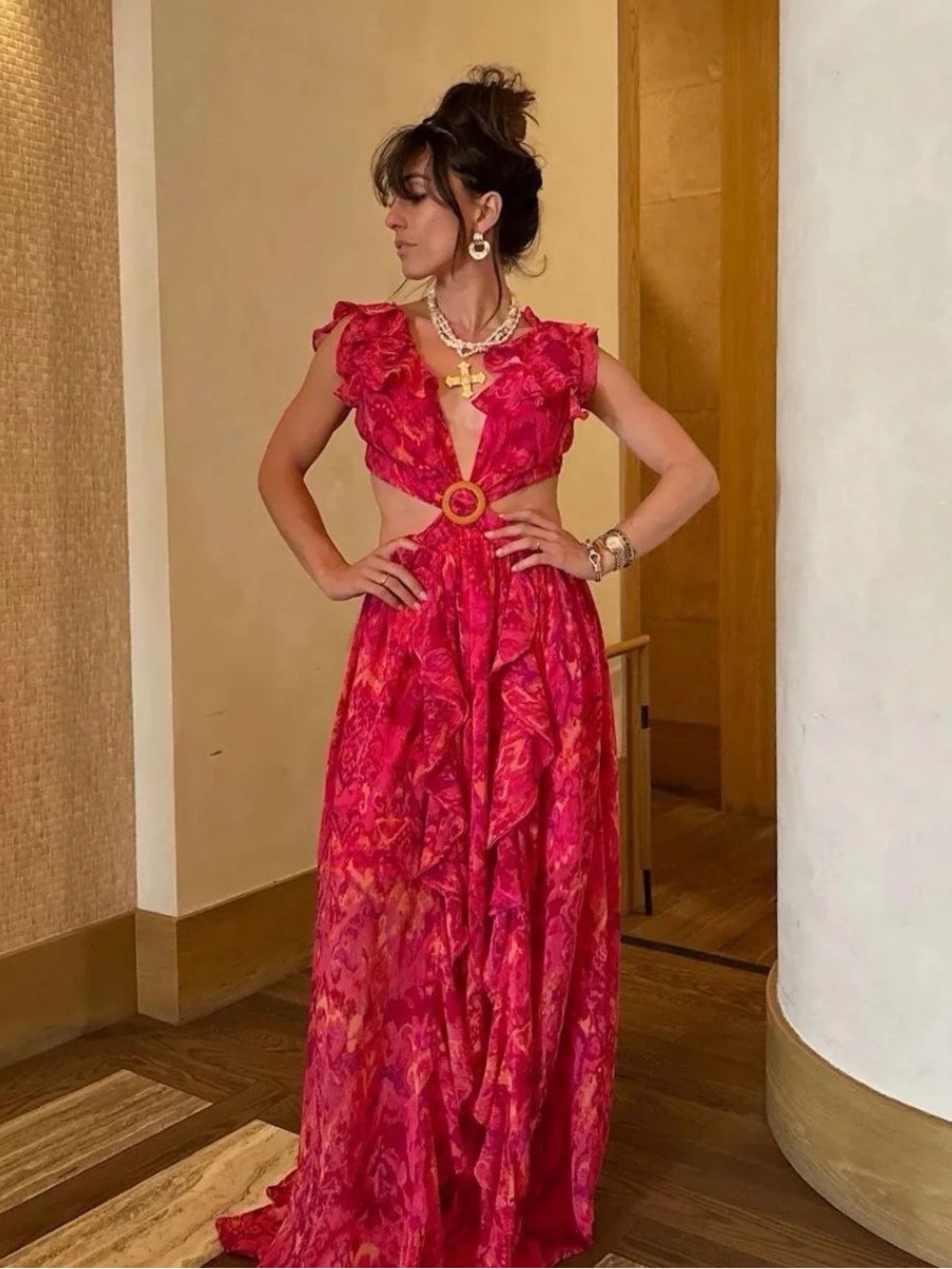 12th Tribe Jolie Pink Ruffle Maxi Dress XL